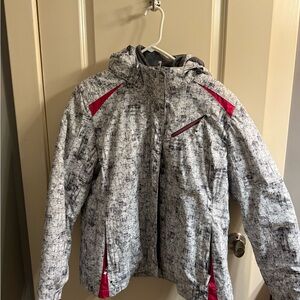 Rothschild Ski Jacket Gray and Red with Hood and Zipper